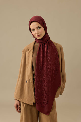 Monogram İmza Bordo Shiny Jakar Şal 70x200