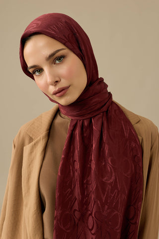 Monogram İmza Bordo Shiny Jakar Şal 70x200