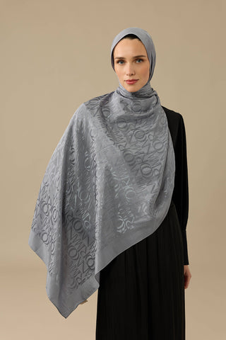 Monogram İmza Gri Shiny Jakar Şal 70x200