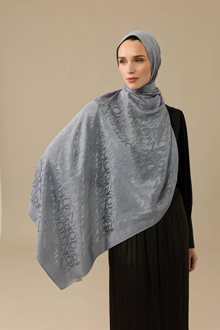 Monogram İmza Gri Shiny Jakar Şal 70x200