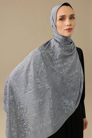 Monogram İmza Gri Shiny Jakar Şal 70x200