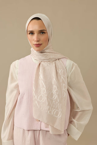 Monogram İmza Krem Shiny Jakar Şal 70x200
