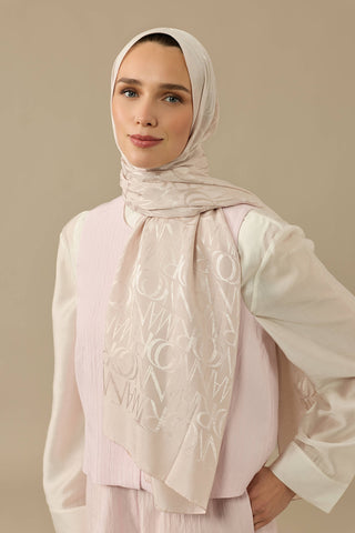 Monogram İmza Krem Shiny Jakar Şal 70x200