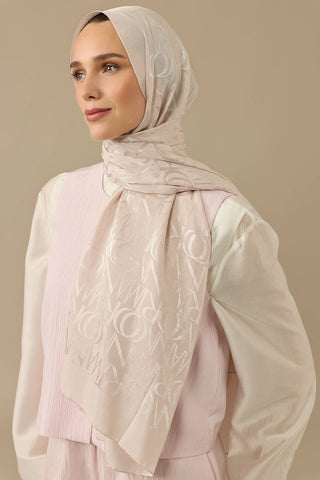 Monogram İmza Krem Shiny Jakar Şal 70x200
