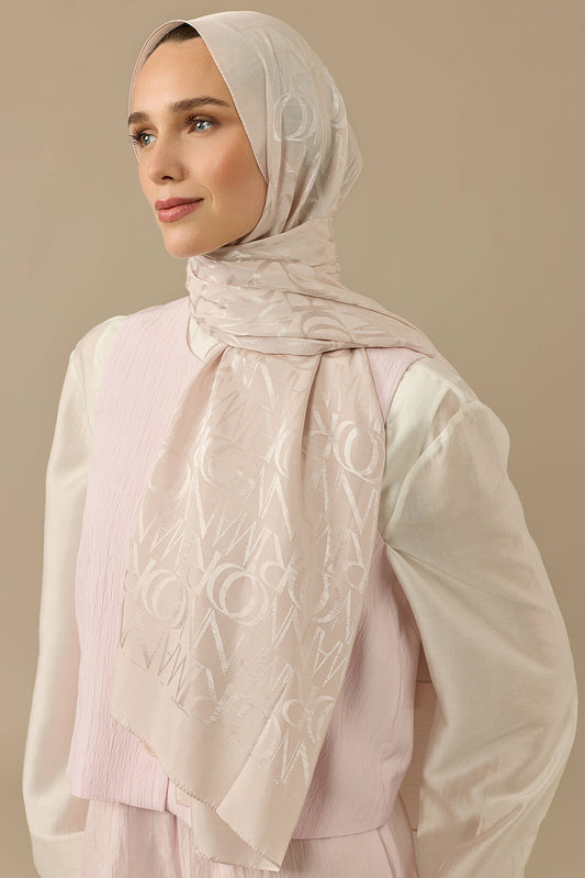 Monogram İmza Krem Shiny Jakar Şal 70x200