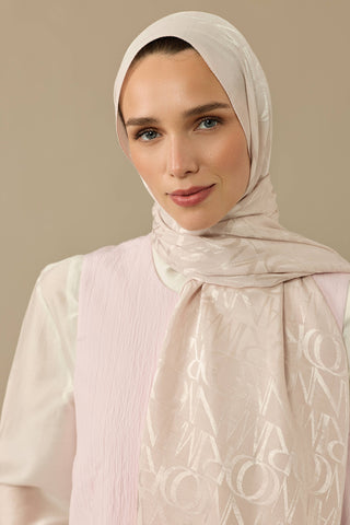 Monogram İmza Krem Shiny Jakar Şal 70x200