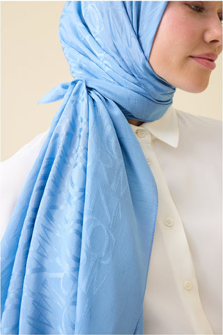 Monogram İmza Mavi Shiny Jakar Şal 70x200