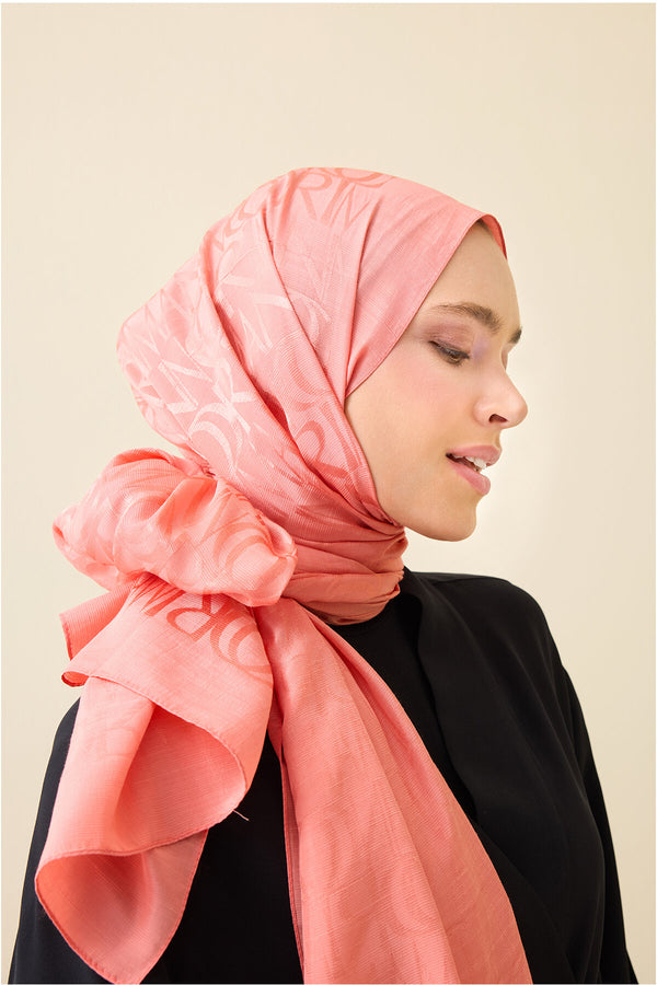 Monogram Peach Shiny Jacquard Shawl