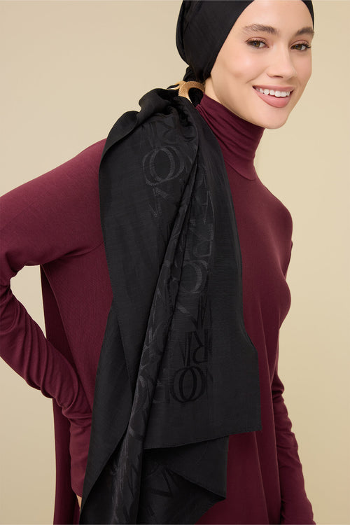 Monogram Black Shiny Jacquard Shawl