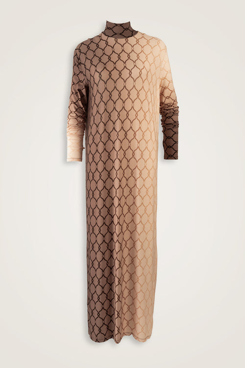 Lattice Gradient Gray Turtleneck Combed Cotton Dress