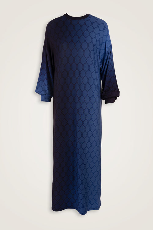 Lattice Gradient Navy Blue Sleeveless Ribbed Combed Cotton Dress