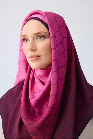 Kafes Degrade Pembe Floş Viskon Şal  70x210