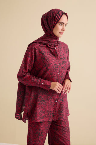 Kapı Desen Bordo Pamuk İpek Gömlek