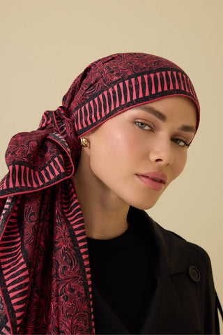 Kapı Desen Bordo Pamuk İpek Şal 70x210