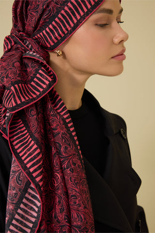 Kapı Desen Bordo Pamuk İpek Şal 70x210