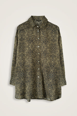 Door Pattern Khaki Cotton Silk Shirt
