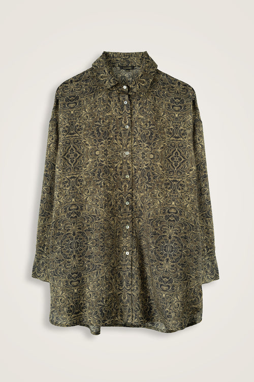 Door Pattern Khaki Cotton Silk Shirt