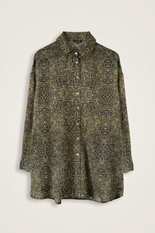 Door Pattern Khaki Cotton Silk Shirt
