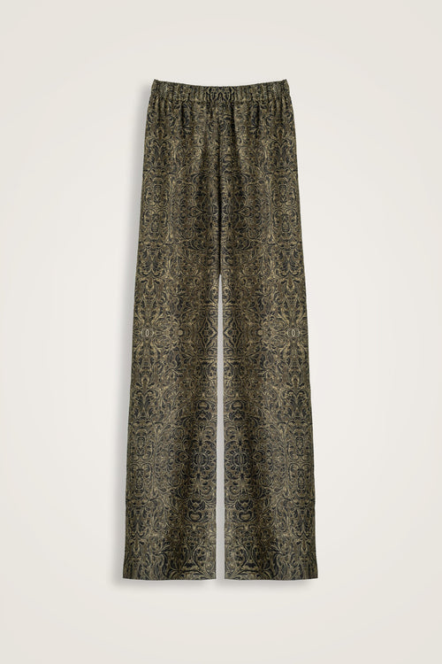 Door Pattern Khaki Cotton Silk Trousers