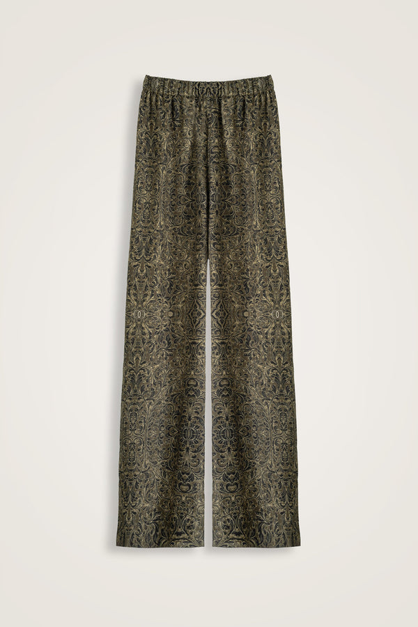 Door Pattern Khaki Cotton Silk Trousers