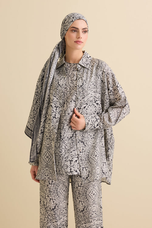 Door Pattern Black-White Cotton Silk Shirt