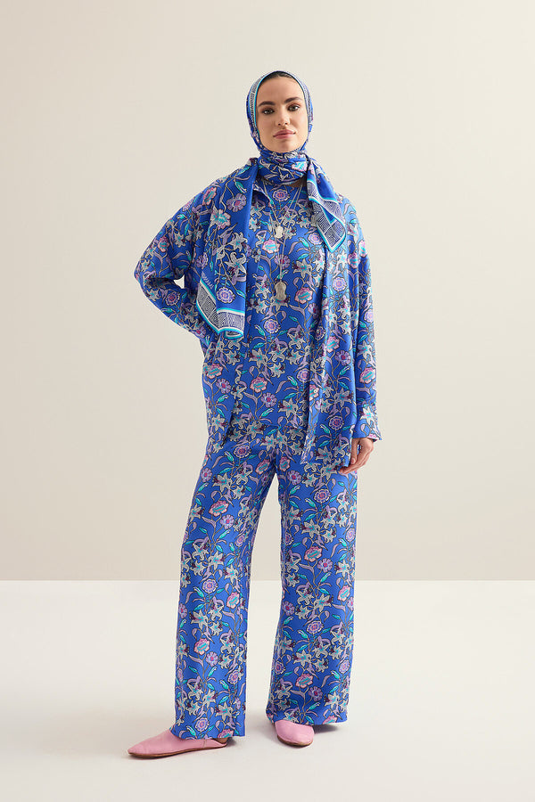 Tiger Blossom Fuchsia-Saks Twill Silk Trousers