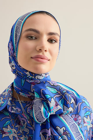 Kaplan Çiçeği Saks Krep İpek Gömlek Şalı 70x210