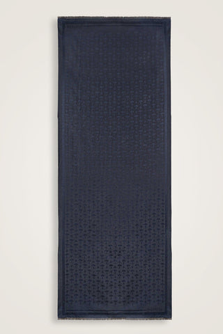 Karanfil Monogram Koyu Mavi İpek Şal 68x200