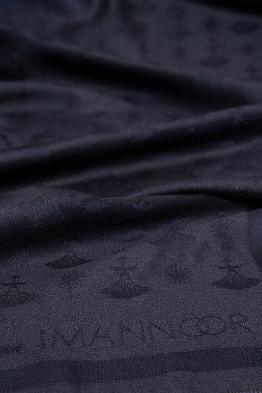 Karanfil Monogram Koyu Mavi İpek Şal 68x200
