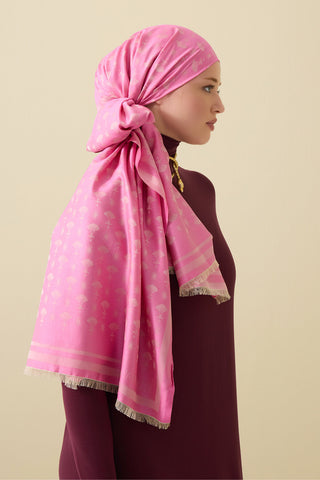 Karanfil Monogram Pembe İpek Şal 68x200