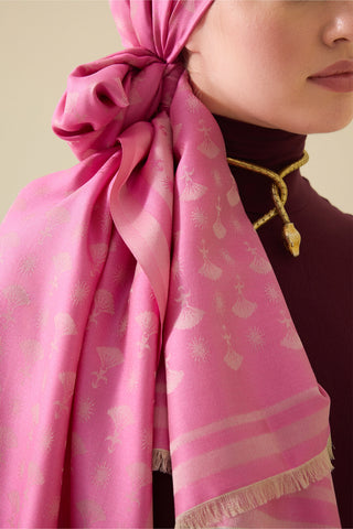 Karanfil Monogram Pembe İpek Şal 68x200