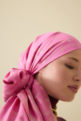 Karanfil Monogram Pembe İpek Şal 68x200