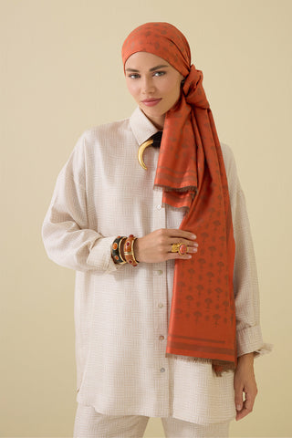 Karanfil Monogram Turuncu İpek Şal 68x200