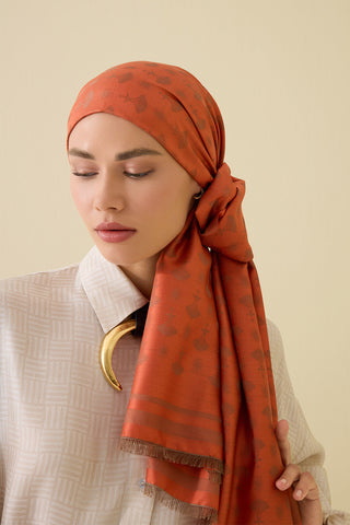 Karanfil Monogram Turuncu İpek Şal 68x200