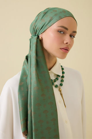 Karanfil Monogram Yeşil İpek Şal 68x200