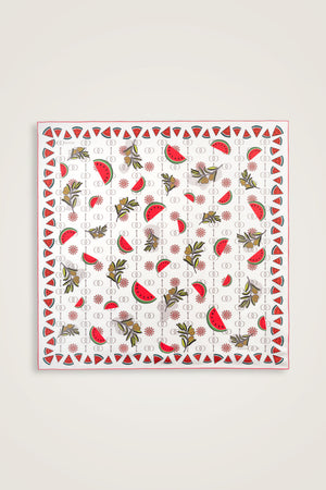 Watermelon Pattern White Silk Twill Scarf