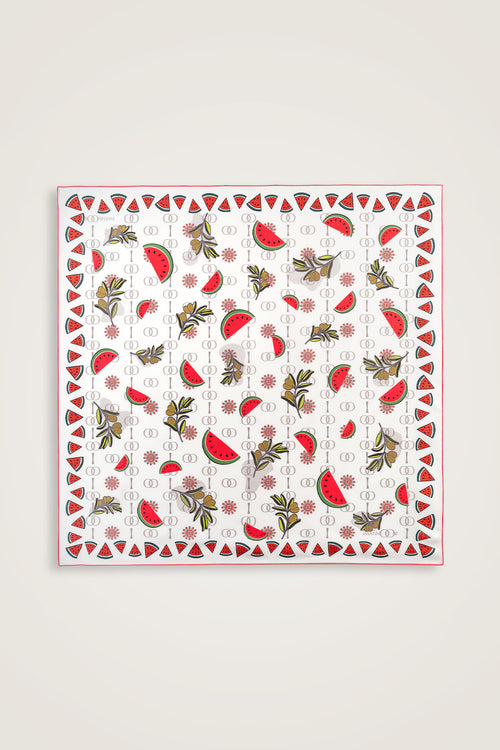 Watermelon Pattern White Silk Twill Scarf