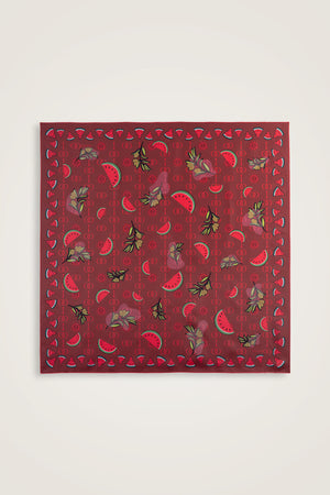 Watermelon Pattern Burgundy Silk Twill Scarf