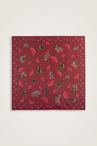 Karpuz Desen Bordo Tivil İpek Eşarp 90x90