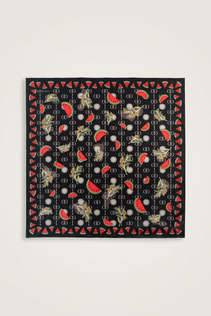 Watermelon Pattern Black Silk Twill Scarf