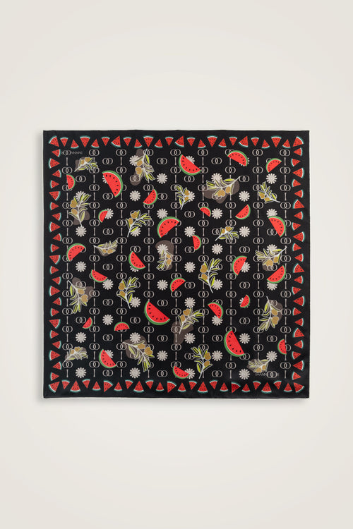 Watermelon Pattern Black Silk Twill Scarf