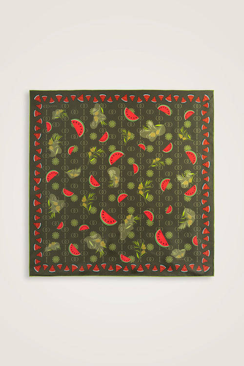 Watermelon Pattern Green Silk Twill Scarf