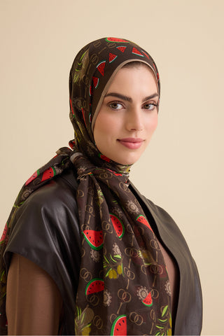 Karpuz Kahverengi Pamuk İpek Şal 70x210
