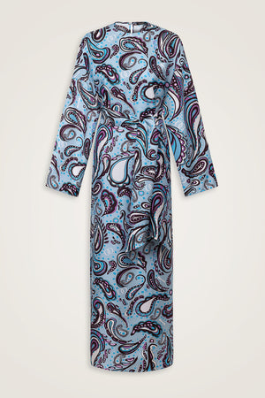 Kashmir Pattern Turquoise Silk Dress
