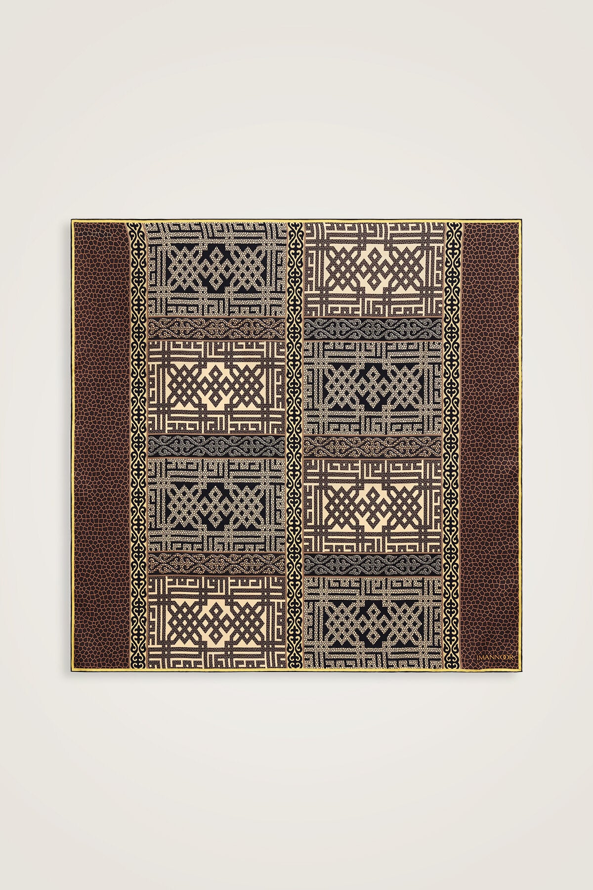 Kilim Bej-Turuncu Çift Taraflı Tivil İpek Eşarp 90x90