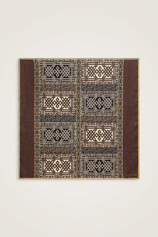 Kilim Bej-Turuncu Çift Taraflı Tivil İpek Eşarp 90x90
