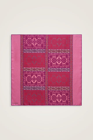 Kilim Gri-Pembe Çift Taraflı Tivil İpek Eşarp 90x90