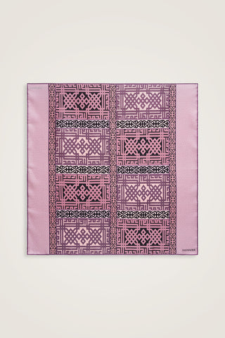 Kilim Gri-Pembe Çift Taraflı Tivil İpek Eşarp 90x90
