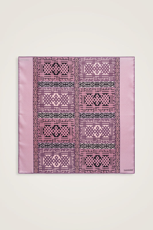 Kilim Gri-Pembe Çift Taraflı Tivil İpek Eşarp 90x90