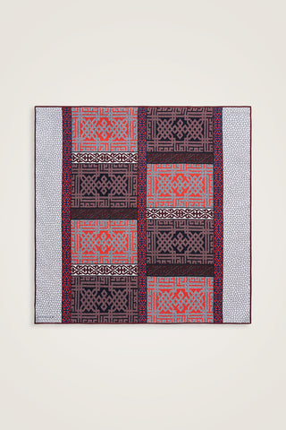 Kilim Kırmızı-Mavi Çift Taraflı Tivil İpek Eşarp 90x90